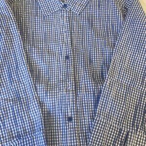 Appleseed's Blue and White Seersucker Shirt, 3/4 Sleeve, PL